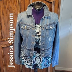 Jessica Simpson VTG distressed blue jean jacket. Sz: M